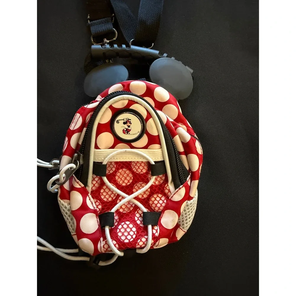 Disney Minnie Mouse Polka Dot Mini Backpack Crossbody Bag Red White Golfing Tag